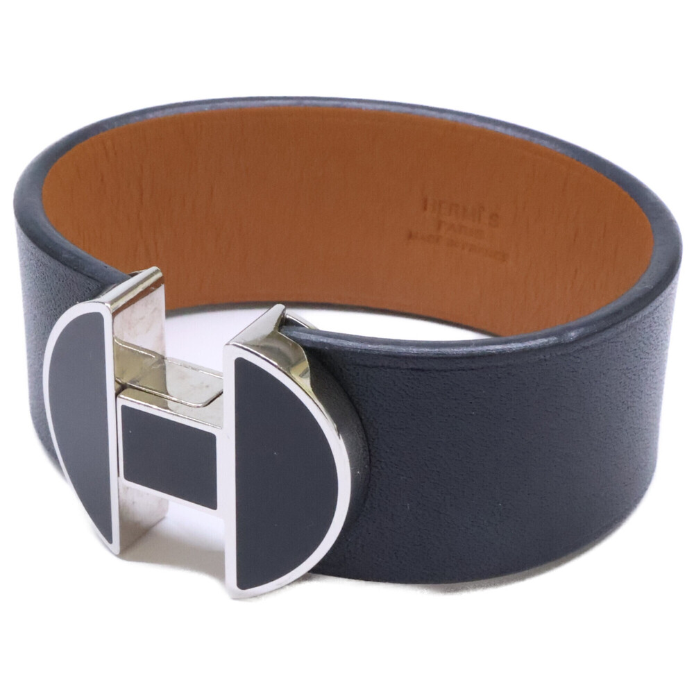 HERMES Black Leather Bracelet